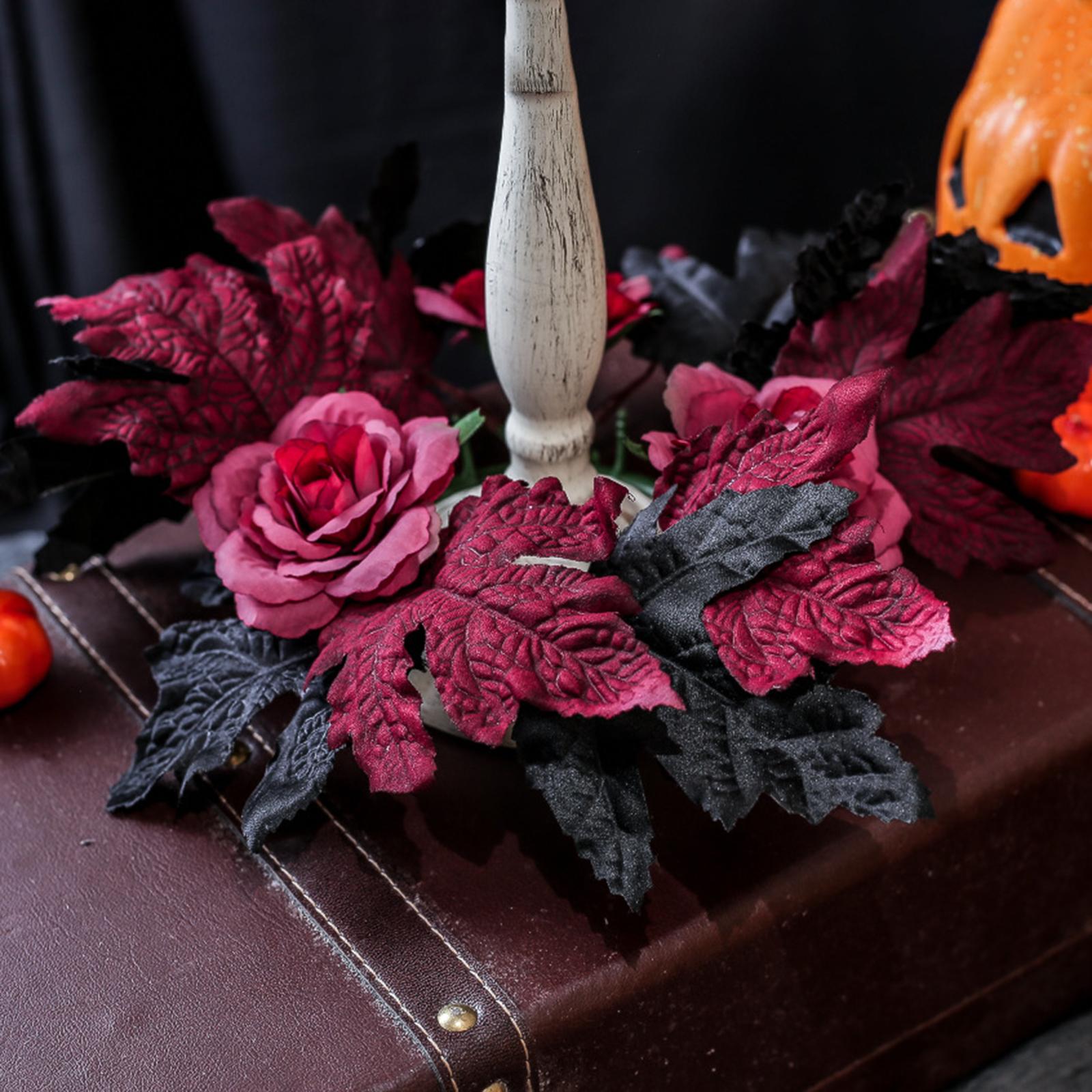 Soy Wax - Donkerroze Halloweenkrans van zijden stof, bloemen,