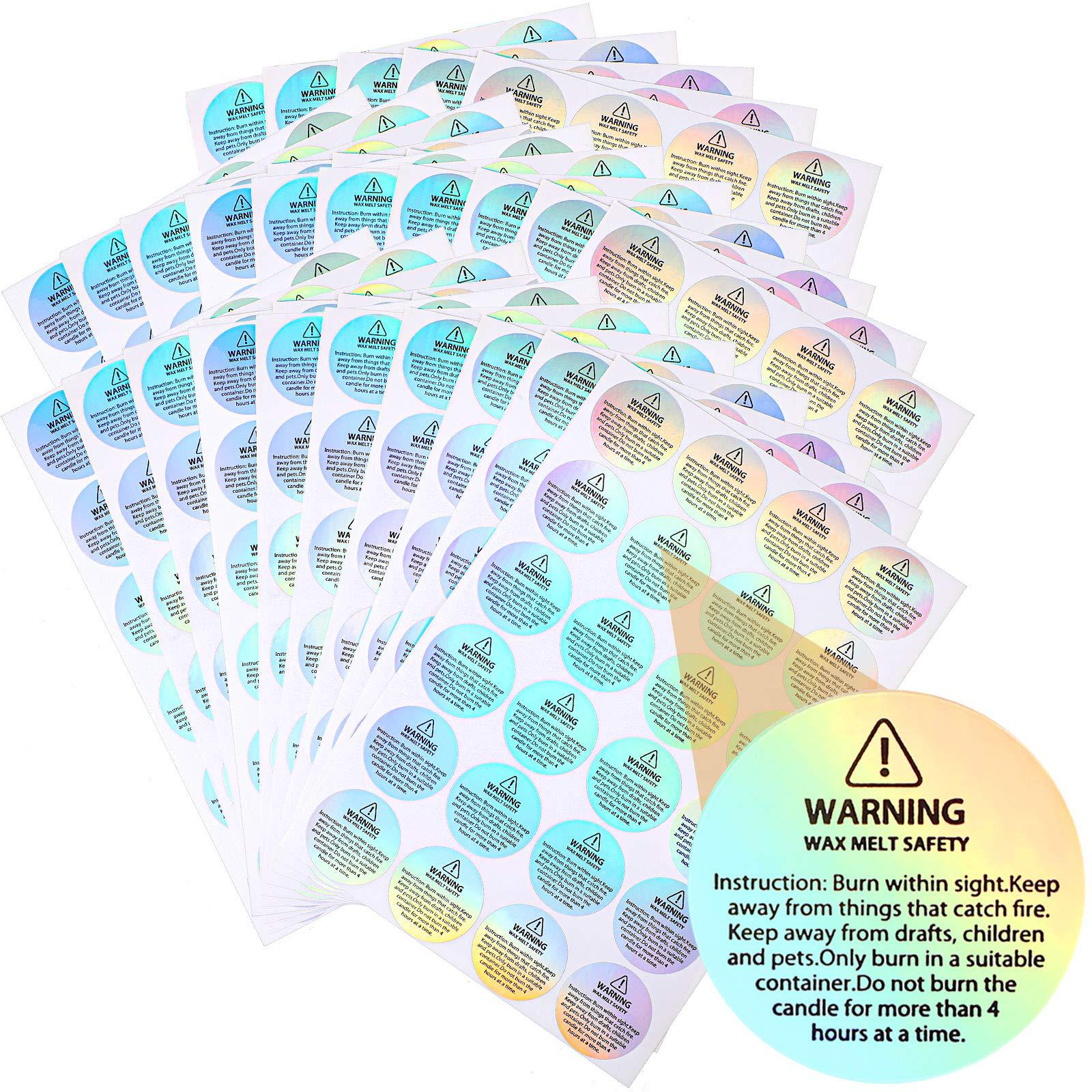 Candle Containers - Holografische glitterkaarsen waarschuwingslabels, 5 stuks per